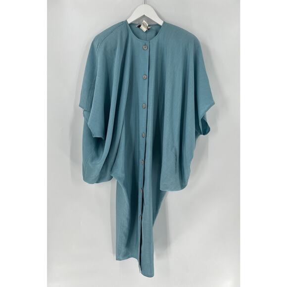 Max Vintage Jacket Womens 8 Blue Satin Draped Layered Batwing Button Front - Picture 1 of 16